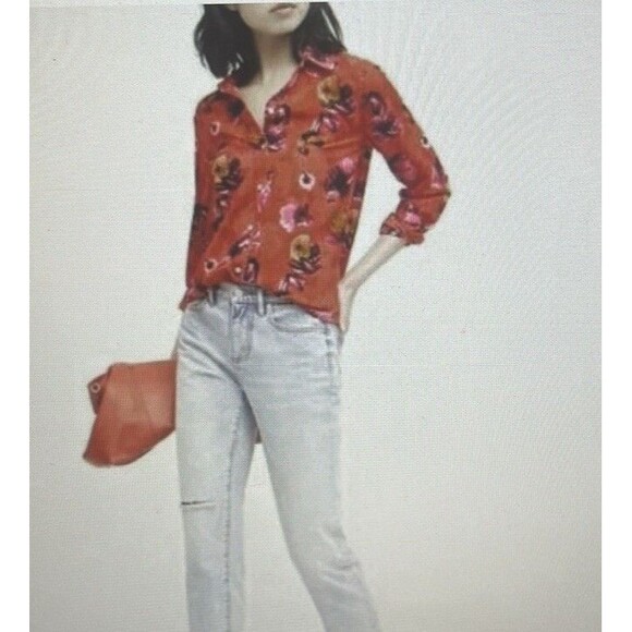 Banana Republic Woman’s Sheer Button Up Size Small Dillon Shirt Floral Red - Picture 2 of 10